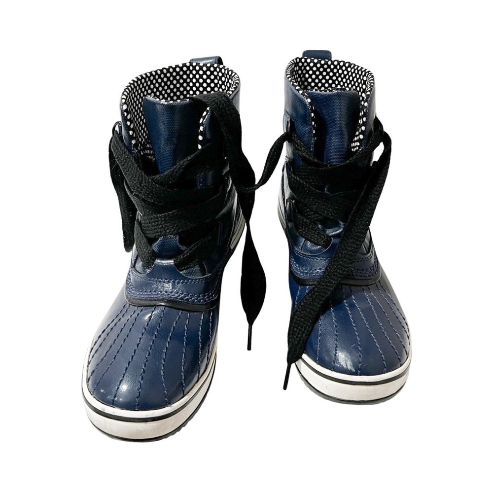 SOREL Tivoli Rain Boots Navy Blue Waterproof Polka Dot Sz 8.5 - Picture 6 of 7